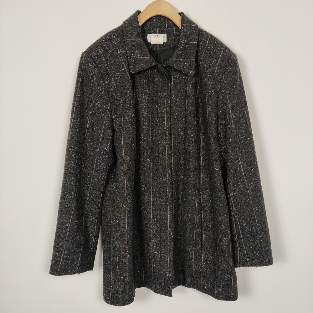 Vintage Flair Sport Women's Striped Plaid Wool Coat Brown Size 20 Quiet Luxury